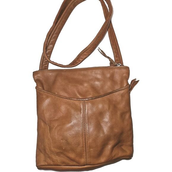 SVEN BERKELEY USA Zippered Crossbody Bag Leather 9.5x9x2 Brown - Picture 9 of 12